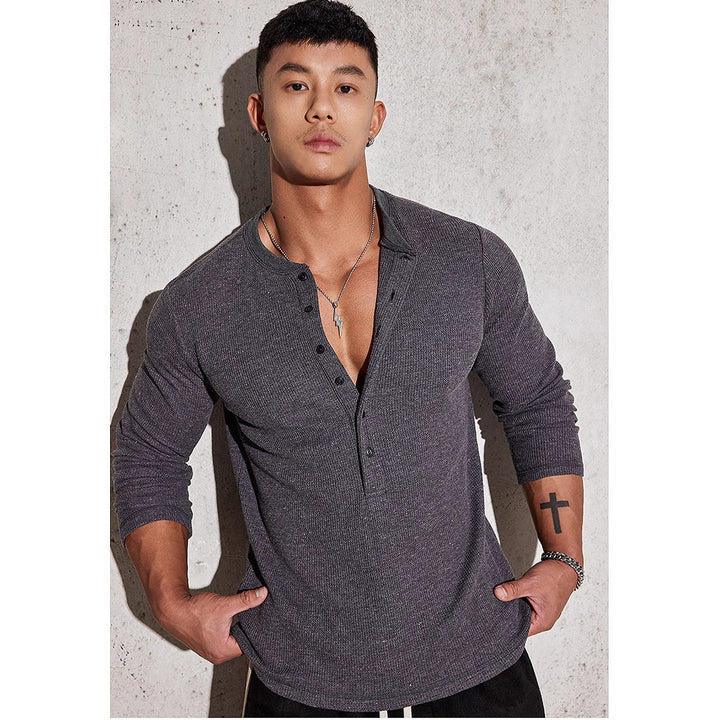 Herren Langarmshirt mit Knopfleiste und Waffelstruktur Echoarchiv