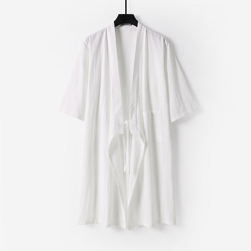 Unisex Oversize Kimono-Mantel aus Baumwollmischung mit Bindeband und Dreiviertelärmeln Echoarchiv