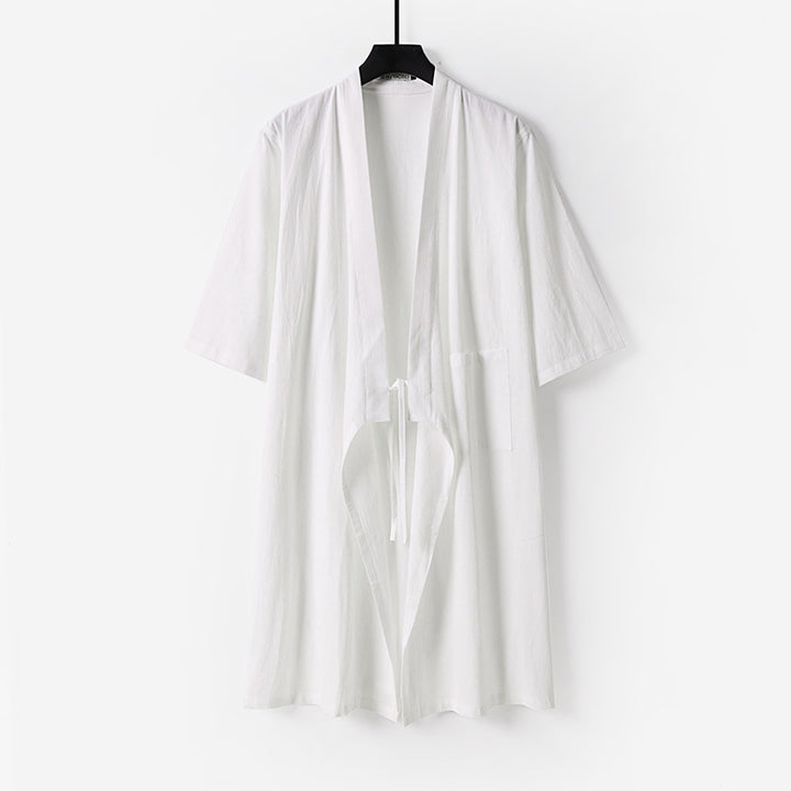 Unisex Oversize Kimono-Mantel aus Baumwollmischung mit Bindeband und Dreiviertelärmeln Echoarchiv