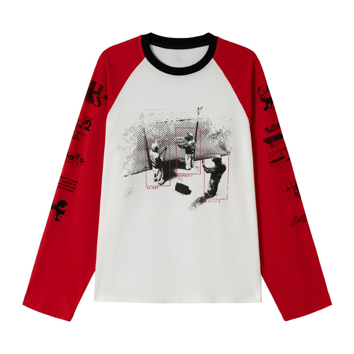 Unisex Langarm-Raglanshirt mit grafischem Print und kontrastierendem Rundhalsausschnitt Echoarchiv