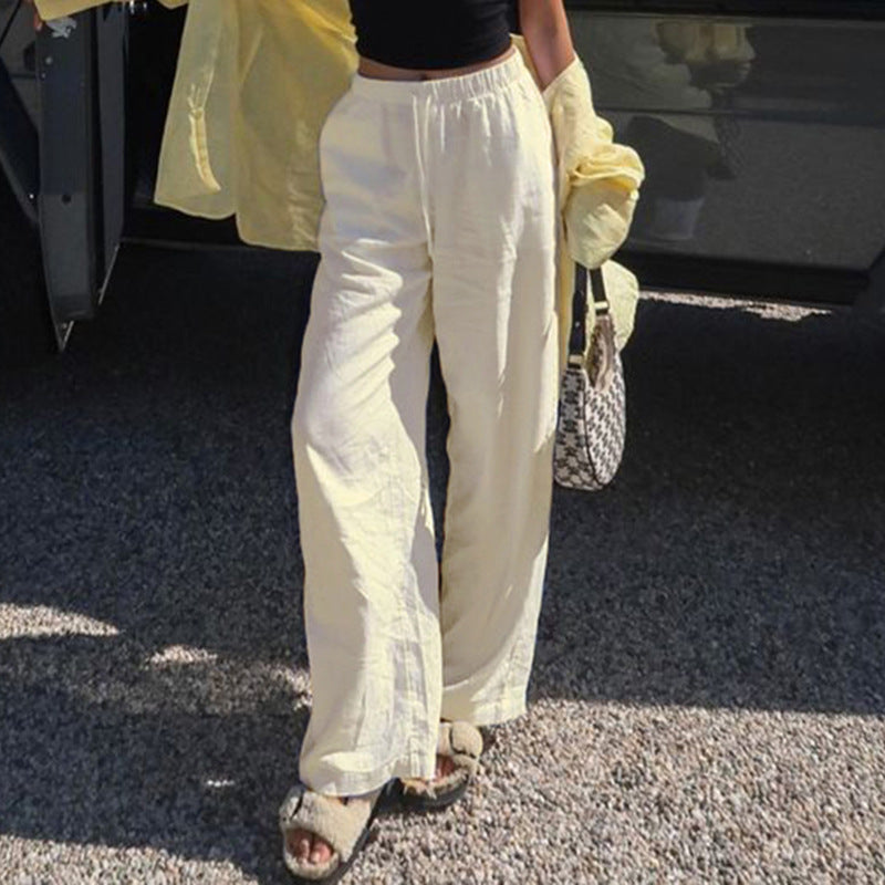 Damen Leichte Leinenhose mit weitem Bein, elastischem Bund und Tunnelzug Echo Archiv