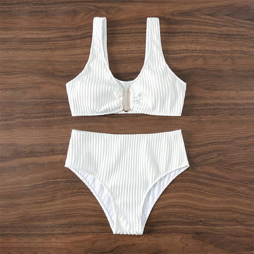 Damen Hochtailliertes Bikiniset mit eleganter Struktur Echo Archiv