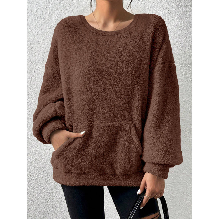 Damen Kuscheliger Oversize-Sherpa-Pullover mit Kängurutasche und Ballonärmeln Echo Archiv
