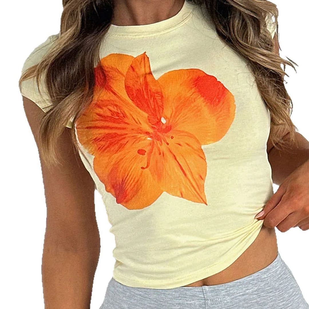 Damen Kurzarm-T-Shirt mit floralem Print und figurbetonter Passform Echo Archiv