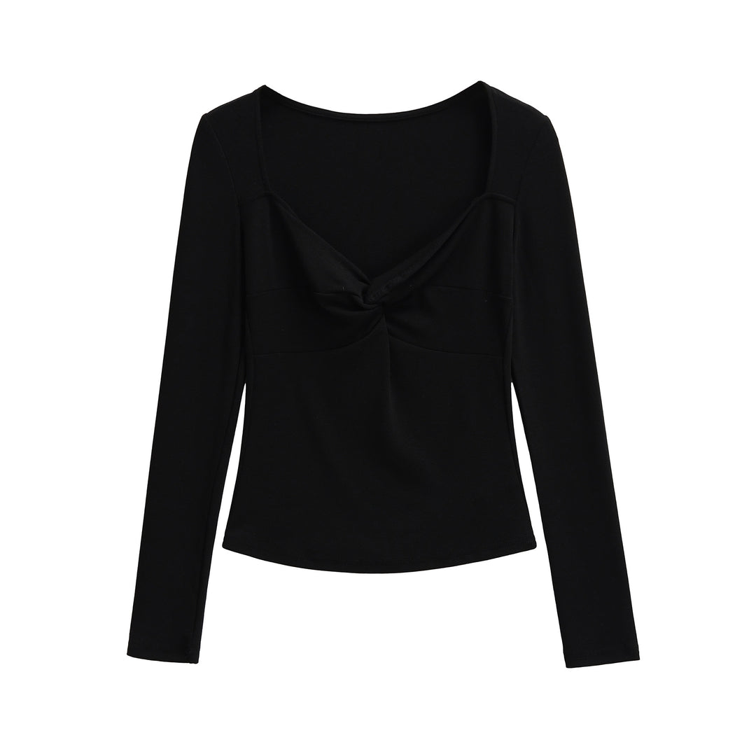 Damen Langarmshirt mit Drehknoten-Detail figurformendem Büstenteil und weiter Ausschnitt Echoarchiv