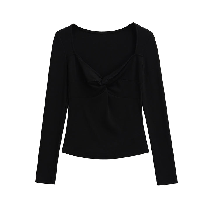 Damen Langarmshirt mit Drehknoten-Detail figurformendem Büstenteil und weiter Ausschnitt Echoarchiv