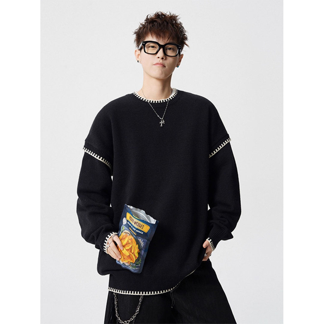 Herren Grobstrickpullover mit Kontrastnähten Echoarchiv
