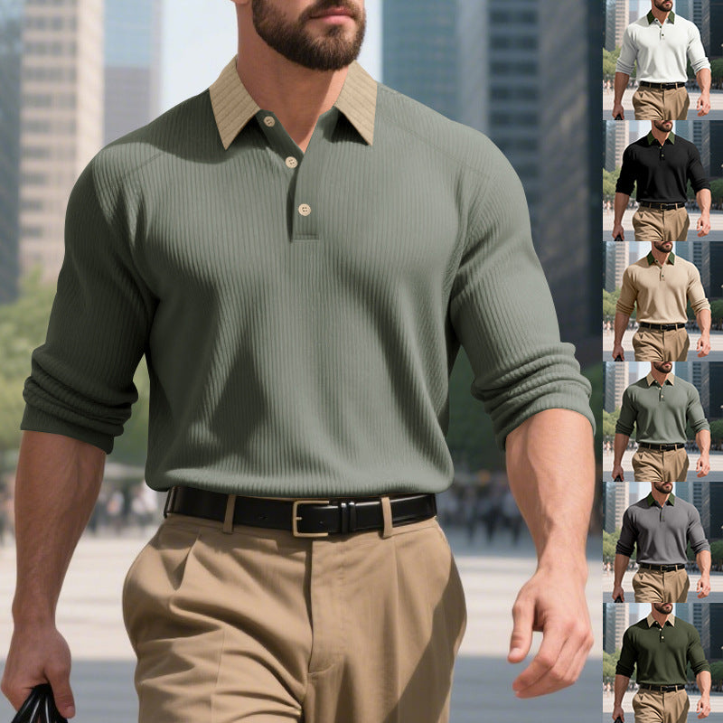 Herren elegantes Poloshirt mit strukturiertem Stehkragen und Knopfleiste Echoarchiv