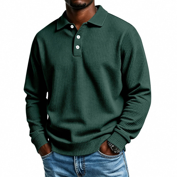 Herren Langarm-Poloshirt mit Waffelstruktur und Baumwollmix Echoarchiv