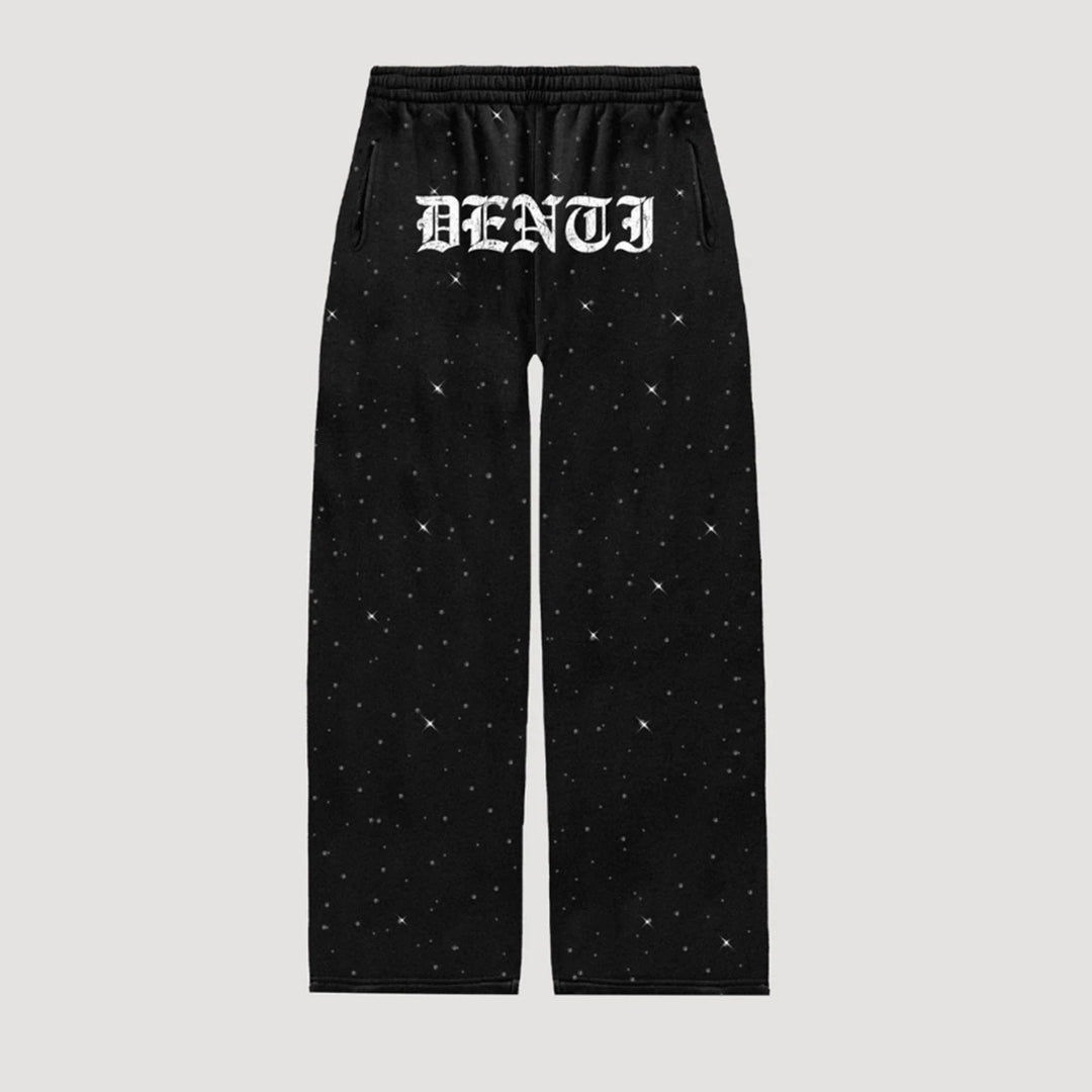 Damen nan weite Sweathose mit Sternenallover, Gothic-Logoprint, elastischem Bund und Eingrifftaschen Echo Archiv
