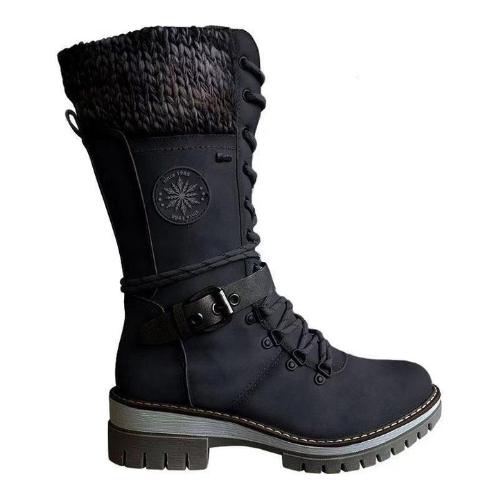 Damen nan gefütterte Schnürstiefel mit gestricktem Schaftbund, dekorativem Schnallenriemen und profilierter Gummisohle Echo Archiv