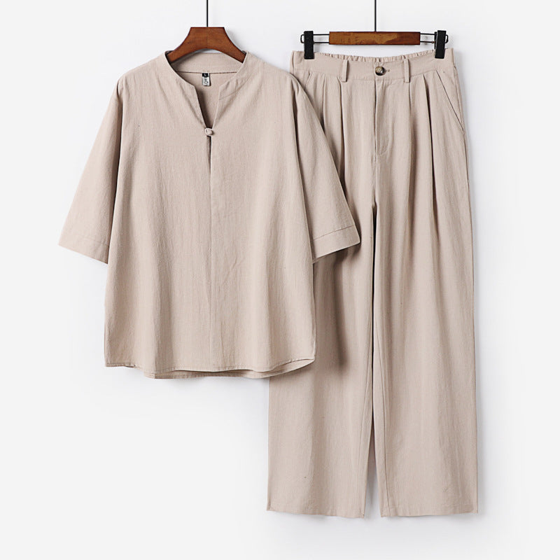 Herren Zweiteiliges Leichtes Freizeitset mit Stehkragen und elastischer Bundhose Echoarchiv