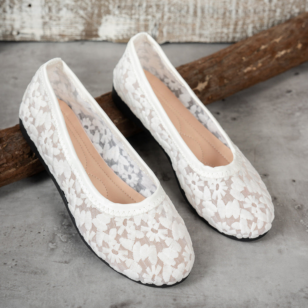 Damen Ballerinas mit zartem Häkelmuster und bequemem Fußbett Echoarchiv