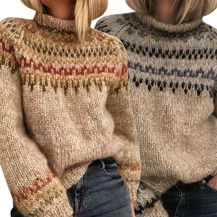 Damen nan kuscheliger Norweger-Strickpullover mit Stehkragen und Oversize-Passform Echo Archiv