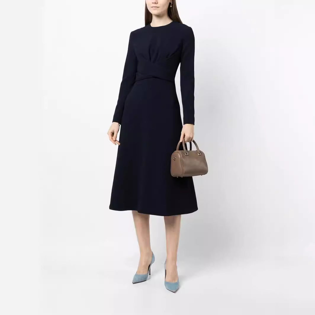 Damen Midikleid mit taillierter Drapierung und A-Linien Rock Echoarchiv