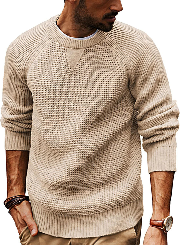 Herren lässiger Strickpullover mit strukturiertem Gewebemuster und Rundhalsausschnitt Echoarchiv