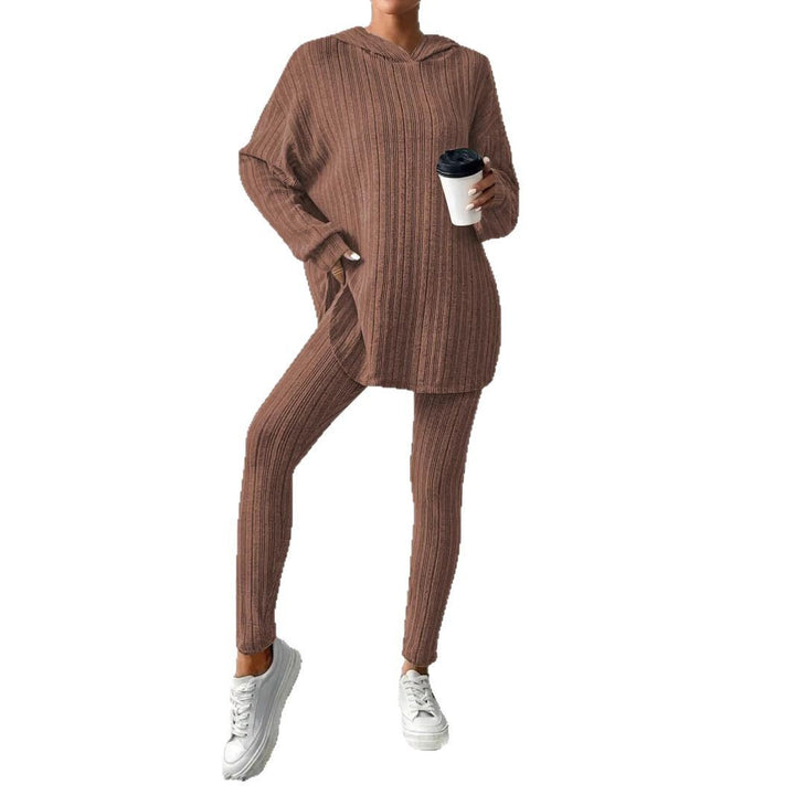 Damen Gerippter Lounge-Set aus Strick mit Oversize-Kapuzenpullover und High-Waist-Leggings – Auréline