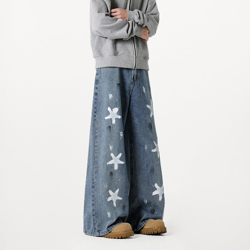Damen Extraweite Baggy-Jeans mit Sternprint, Distressed-Details und weitem Bein Echo Archiv