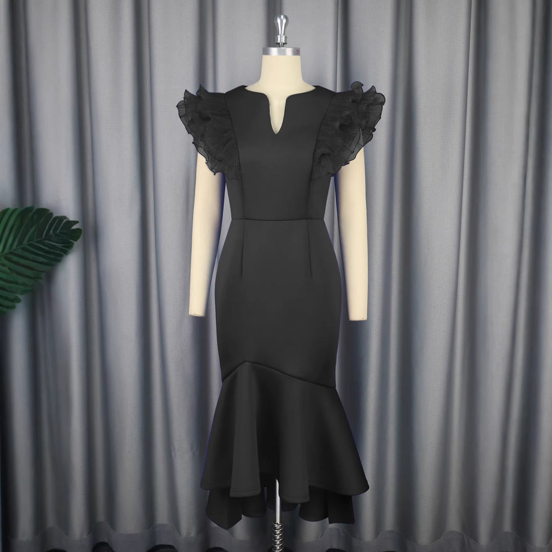 Damen figurbetontes Kleid mit voluminösen Rüschenärmel Echo Archiv