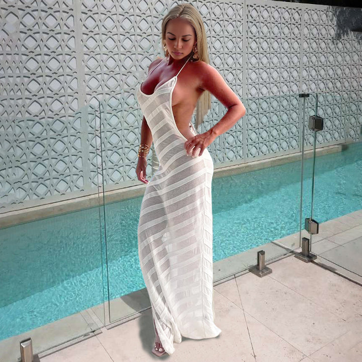 Damen Elegantes Strandkleid mit transparenten Einsätzen und schmalem Schnitt Echo Archiv