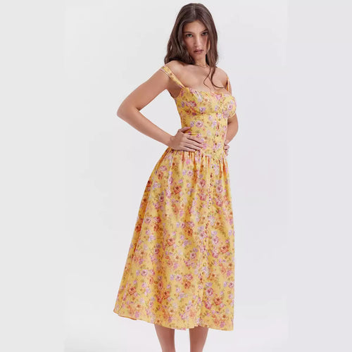 Damen Sommerliches Maxikleid mit floralen Einsätzen und tailliertem Oberteil Echo Archiv