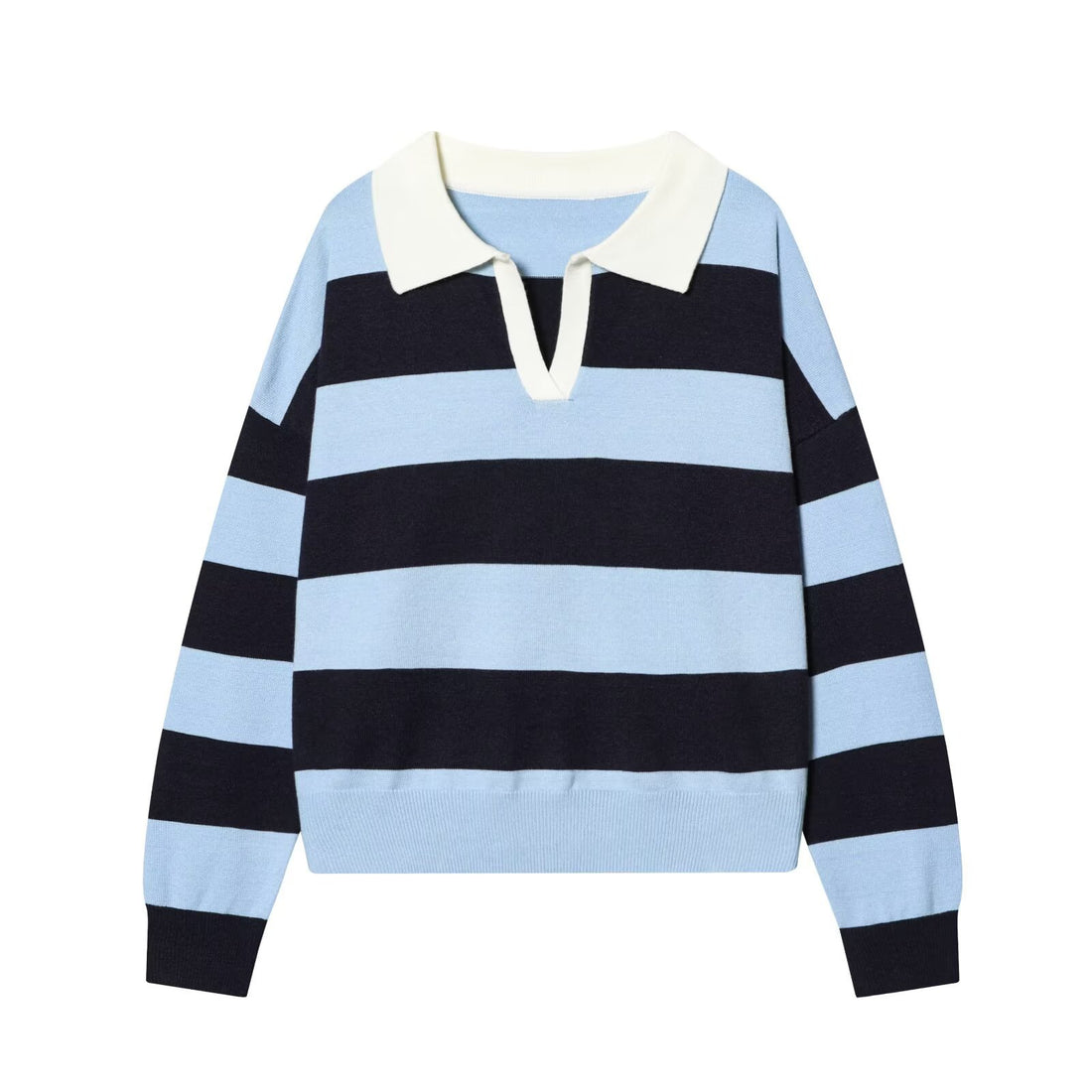 Damen Oversize Cropped Rugby-Pullover mit Polokragen und V‑Ausschnitt Echoarchiv