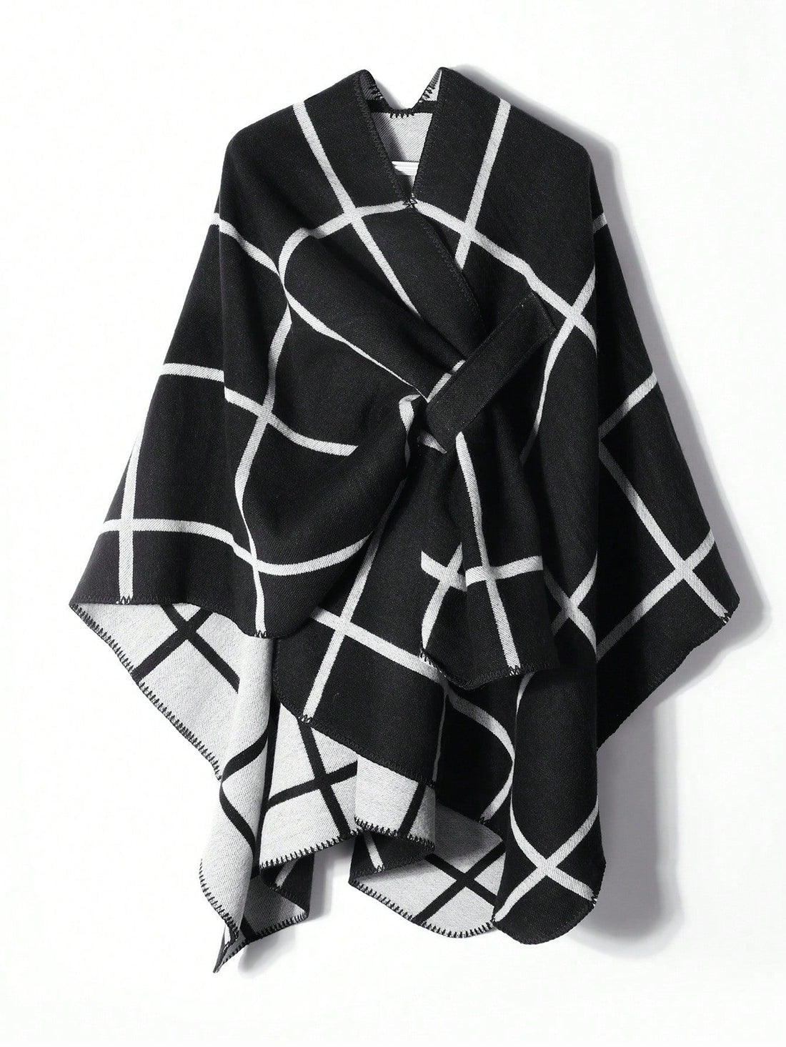 Damen Reversibler Oversize-Umhang mit großem Karomuster und offener Front – Avérine