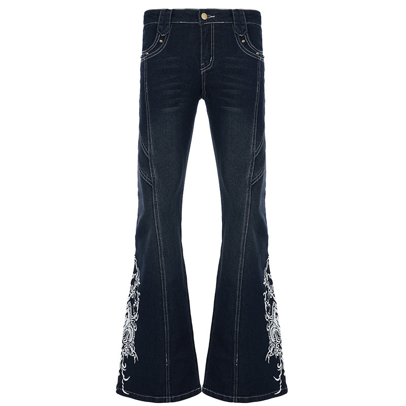Damen Jeans mit ausgestelltem Bein und eleganter Stickerei Echo Archiv