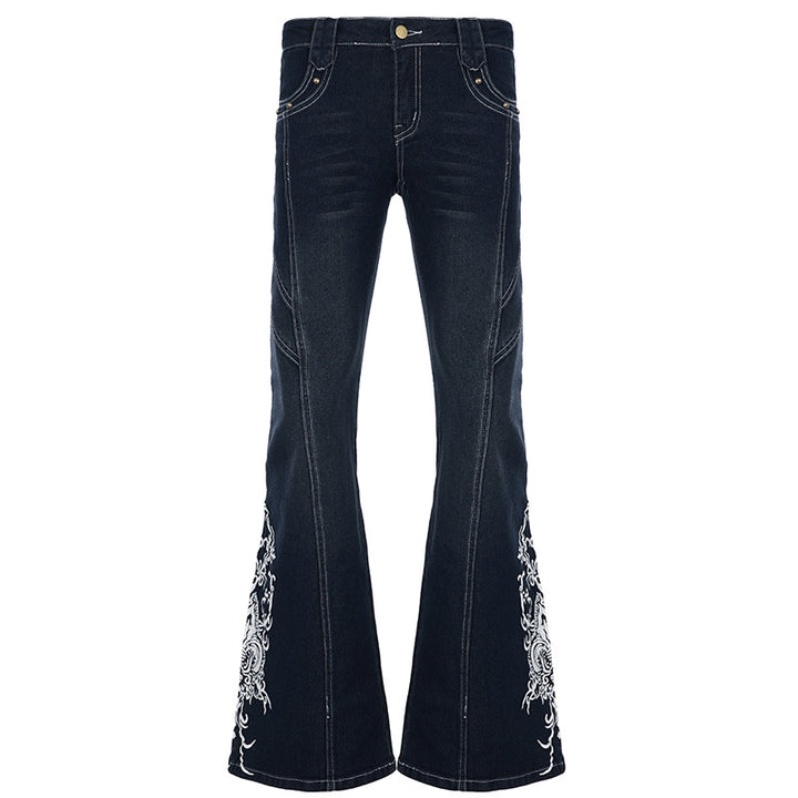 Damen Jeans mit ausgestelltem Bein und eleganter Stickerei Echo Archiv