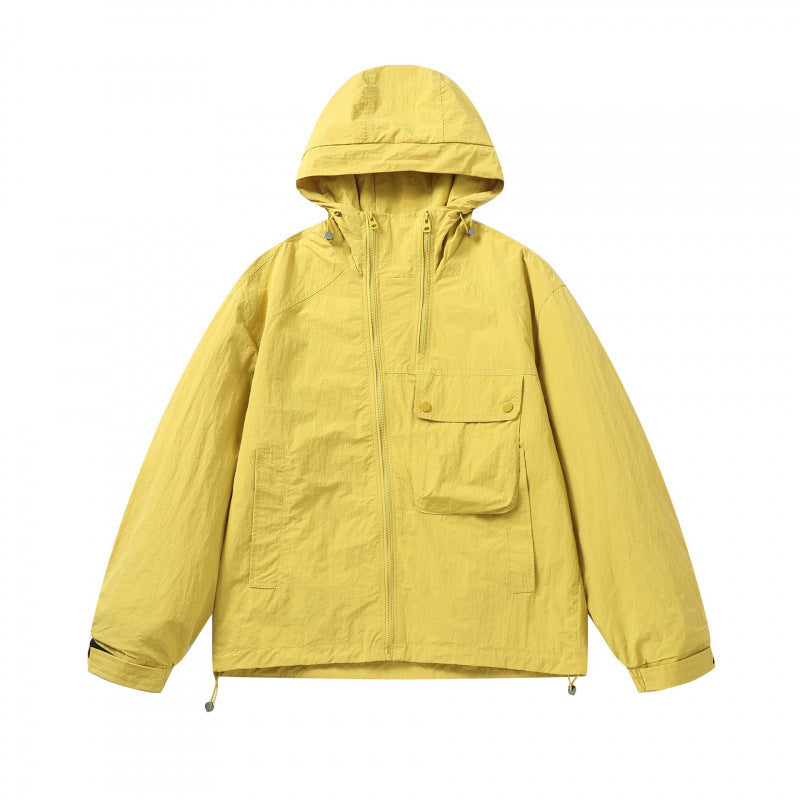 Unisex Leichte Kapuzen-Übergangsjacke mit großem Pattentaschen-Detail und Kordelzug Echo Archiv