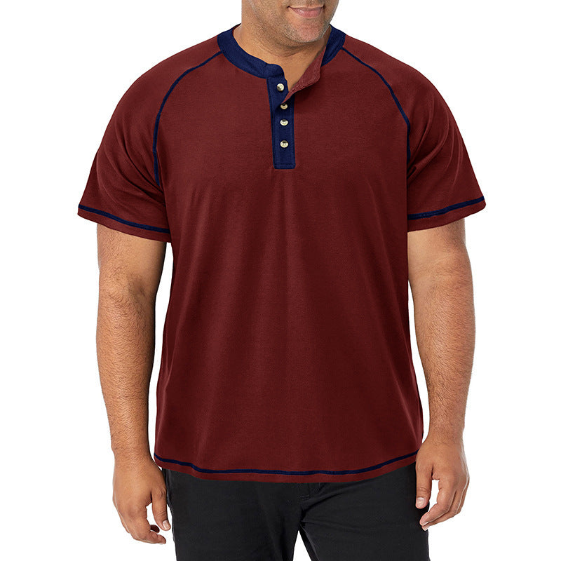 Herren Kurzarm-Henley-Shirt mit auffälligen Kontrastnähten und bequemer Passform Echoarchiv