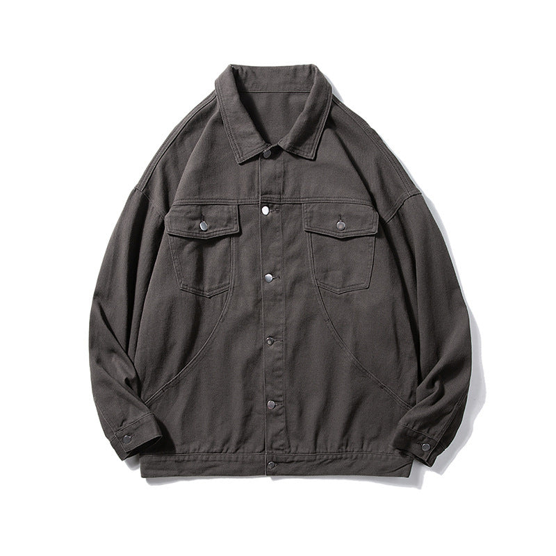 Herren Oversized Canvas Utility-Jacke mit Druckknopffront, aufgesetzten Brusttaschen und Raglanärmeln Echo Archiv