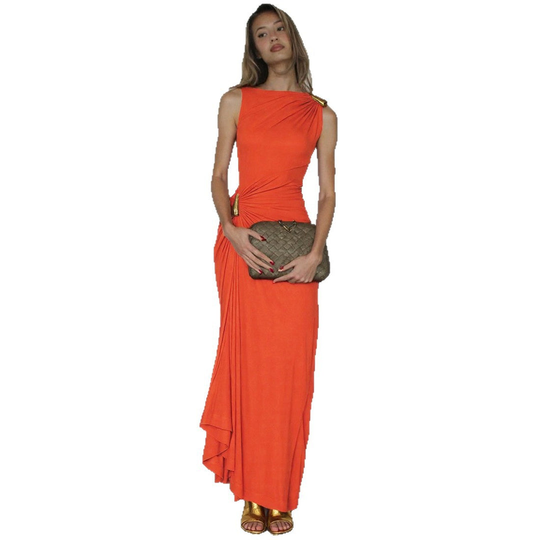 Damen Elegantes Maxikleid mit asymmetrischem Schnitt und drapiertem Detail Echo Archiv