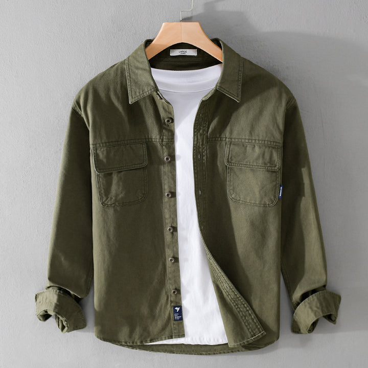 Herren Overshirt-Jacke aus Baumwoll-Twill mit aufgesetzten Brusttaschen und Knopfleiste Echoarchiv