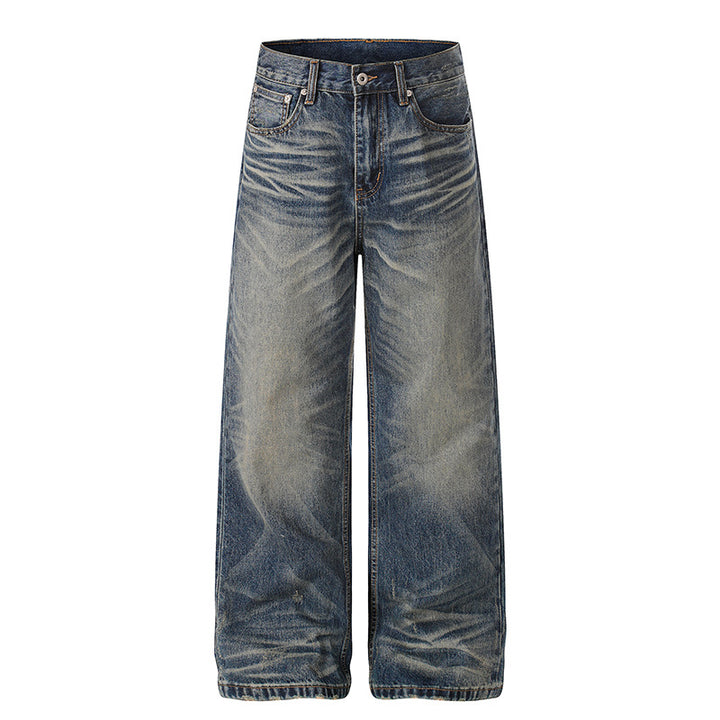 Damen Hochtaillierte weite Denim-Culotte mit Used‑Wash und ausgestellter Silhouette Echoarchiv