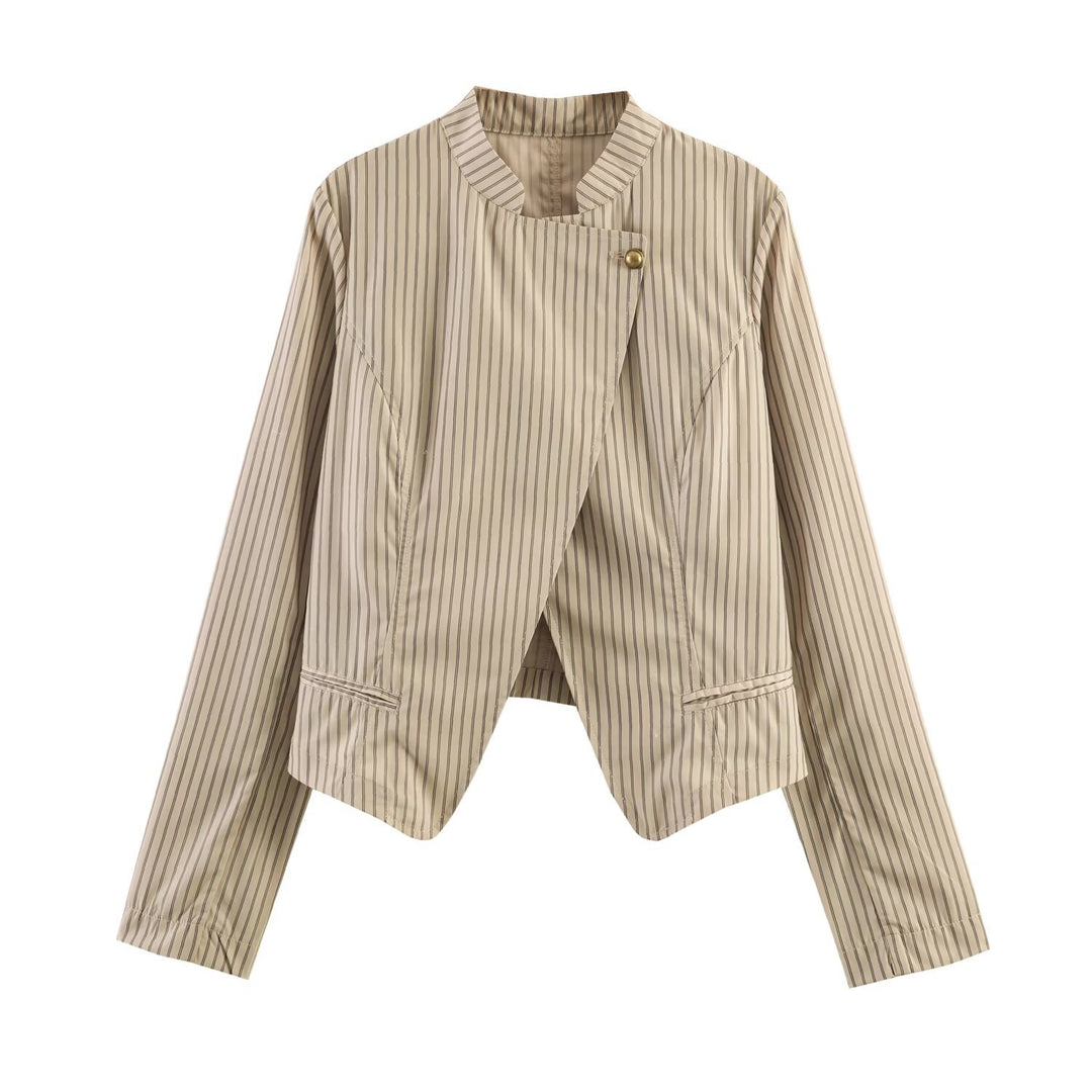 Damen Asymmetrische Taillierte Blazerjacke mit Stehkragen und Zierknopf Echo Archiv