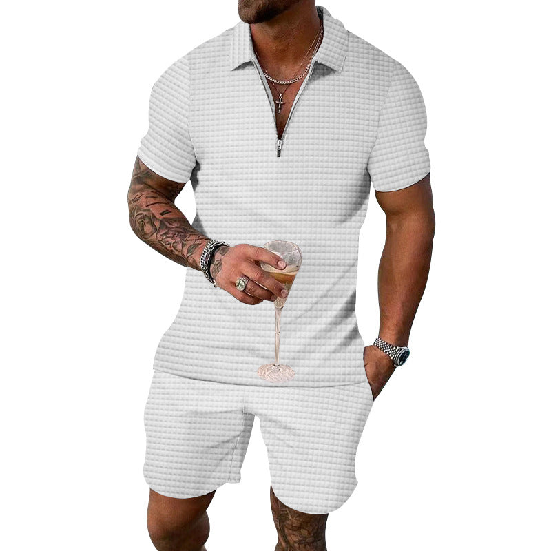 Herren modisches Kurzarm-Set mit schmalem Kragen und praktischem Zipper Echoarchiv