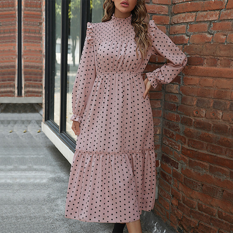 Damen Midikleid mit Smokkragen, Rüschen‑Details, Taillen‑Gummizug und Stufenrock Echoarchiv