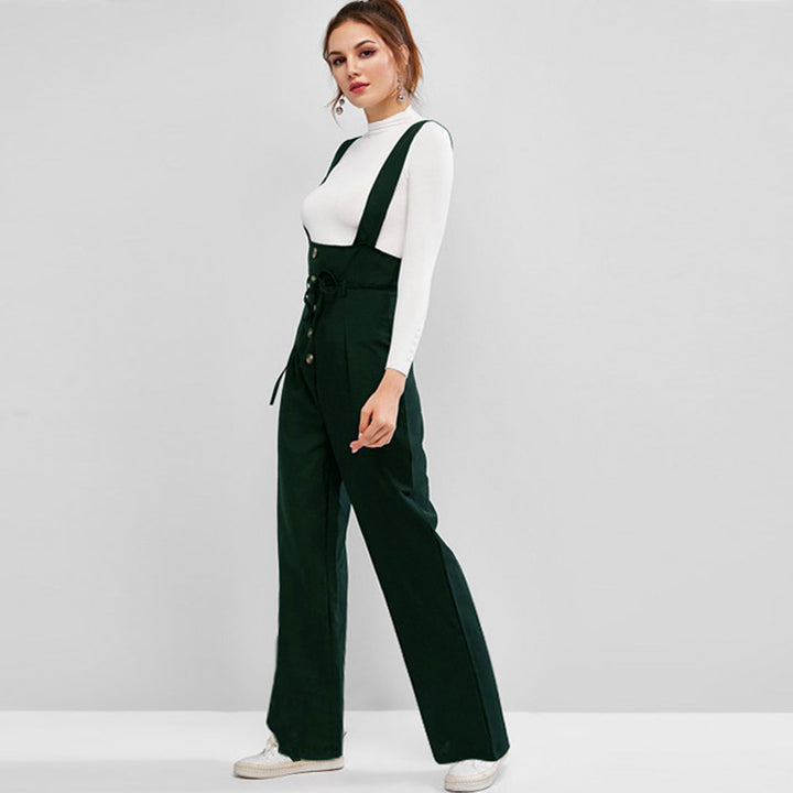 Damen High-Waist Latzhose-Jumpsuit mit Knopfleiste und breiten Trägern – Avérine