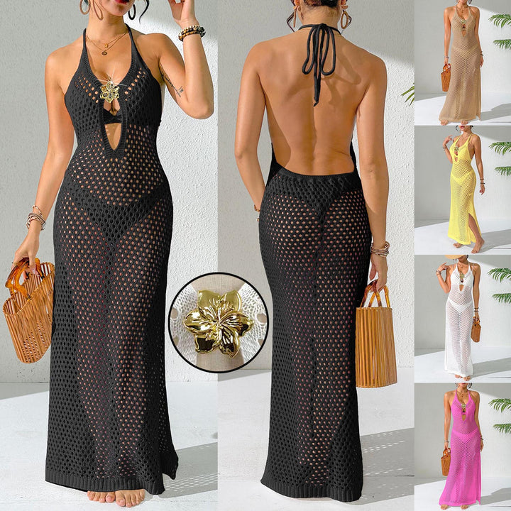 Damen eleganter unifarbener Netz-Strandüberwurf Echo Archiv