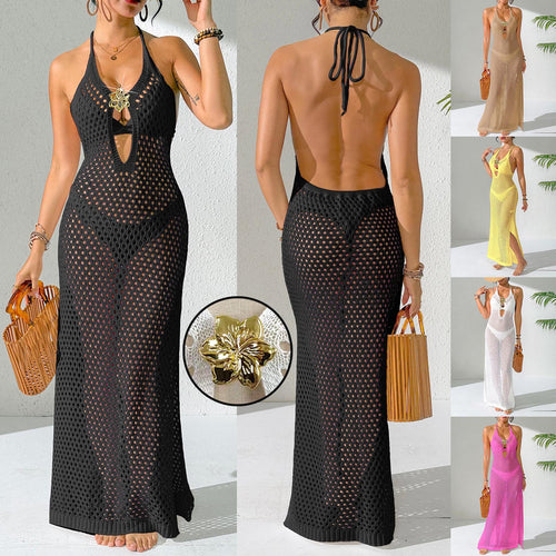Damen eleganter unifarbener Netz-Strandüberwurf Echo Archiv