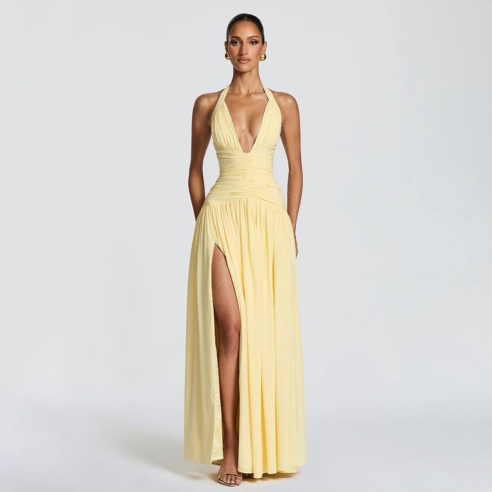 Damen Maxikleid mit tiefem V-Ausschnitt und figurbetonter Raffung Echo Archiv