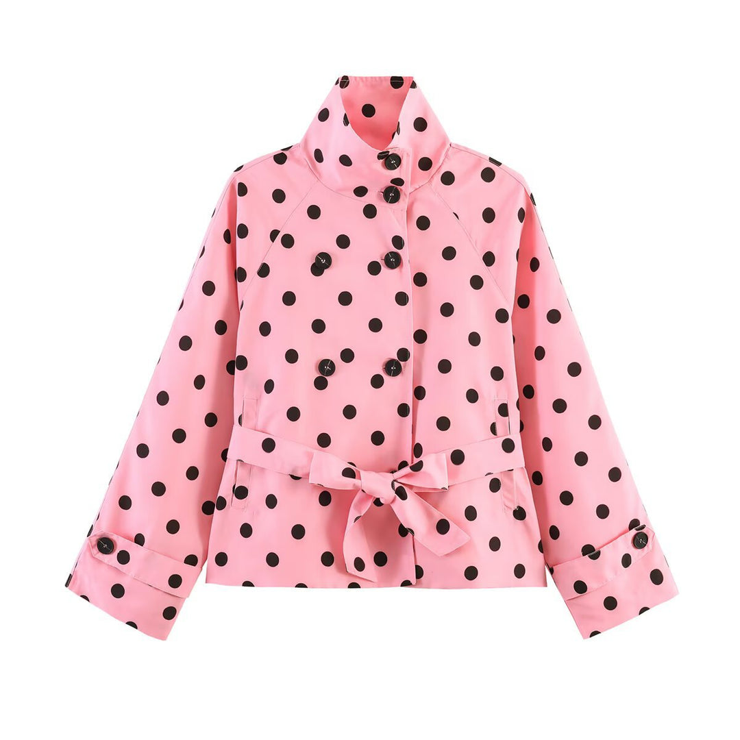 Damen Kurz geschnittener Regenmantel mit Polka-Dot-Muster und Bindegürtel Echo Archiv