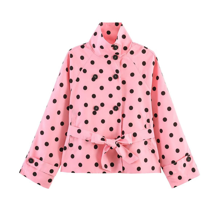 Damen Kurz geschnittener Regenmantel mit Polka-Dot-Muster und Bindegürtel Echo Archiv