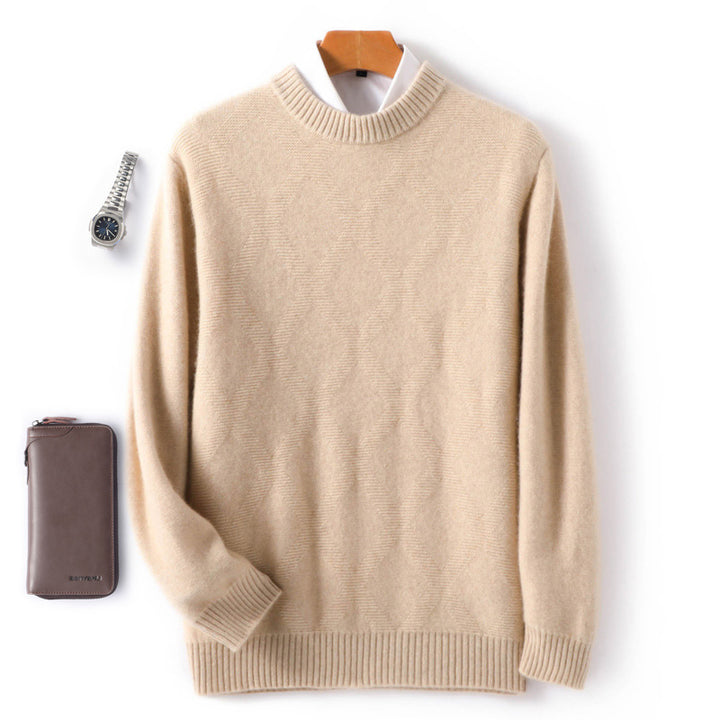 Herren Feiner Rundhals‑Pullover mit dezenter Rautenstruktur aus Kaschmir‑Mix Echoarchiv