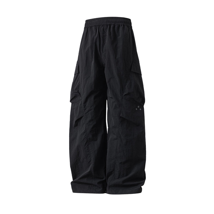 Unisex Extraweite Nylon‑Cargo‑Palazzohose mit elastischem Comfort‑Bund und asymmetrischen Klappentaschen Echo Archiv