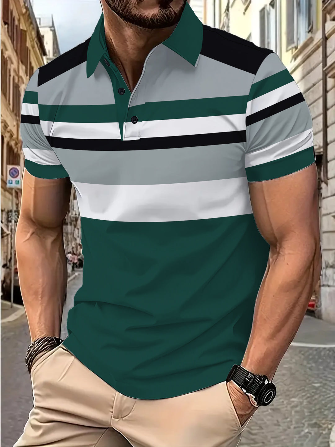 Herren Poloshirt mit modernem Streifenmix Echoarchiv