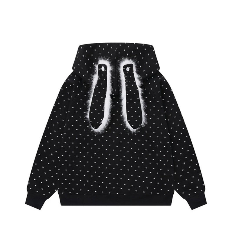 Damen Kapuzensweatjacke im Cozy-Kawaii‑Stil mit 3D-Ohren, Allover-Pünktchen und Frontreißverschluss Echoarchiv