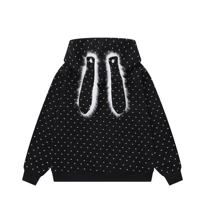 Damen Kapuzensweatjacke im Cozy-Kawaii‑Stil mit 3D-Ohren, Allover-Pünktchen und Frontreißverschluss Echoarchiv