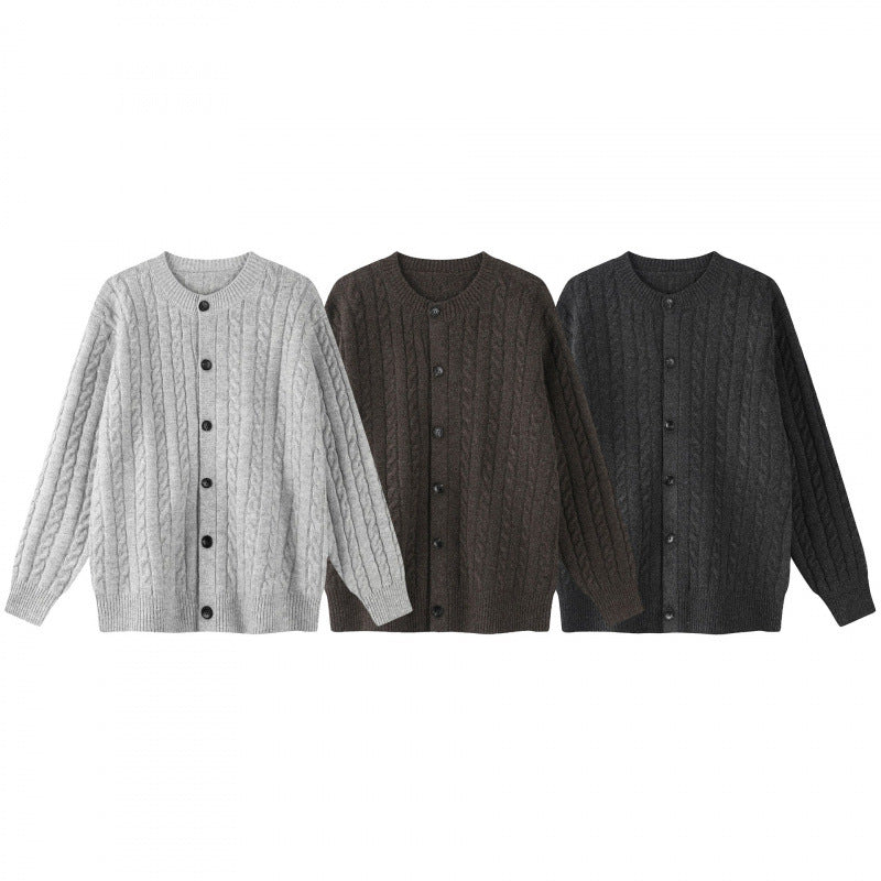 Damen Grobgestrickter Zopf-Strick-Cardigan mit Knopfleiste und Rundhals Echo Archiv